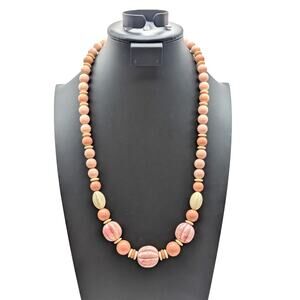 Avon VTG 1988 Burst of Spring Pink Cream Dusty Rose Swirl Bead 28.5" Necklace